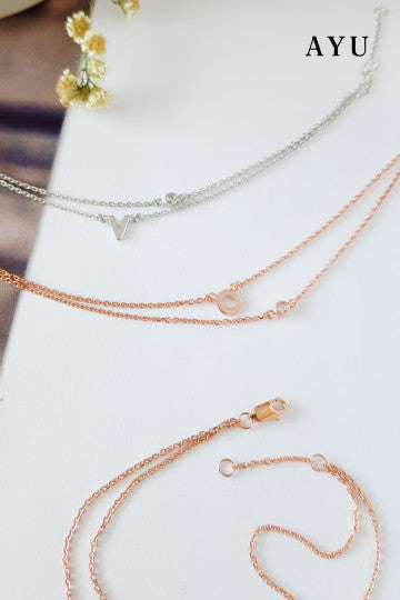 AYU Kalung Emas - Gold Initial Double Layer Necklace 17K Rose Gold