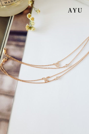 AYU Kalung Emas - Gold Initial Double Layer Necklace 17K Rose Gold