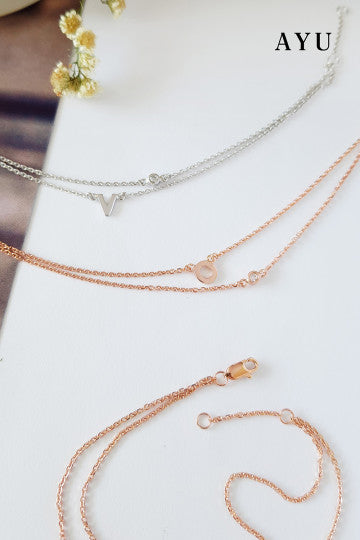 AYU Kalung Emas - Gold Initial Double Layer Necklace 17K White Gold