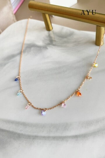 AYU Pastel Rainbow Candy Pop Chain Necklace 17k Rose Gold