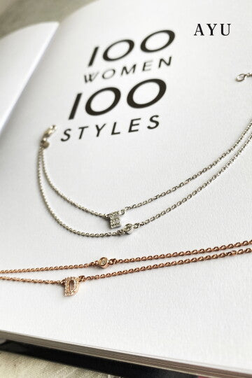 AYU Pave Initial Double Layer With Bezel Chain Bracelet 17k White Gold