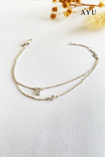 AYU Pave Initial Double Layer With Bezel Chain Bracelet 17k White Gold