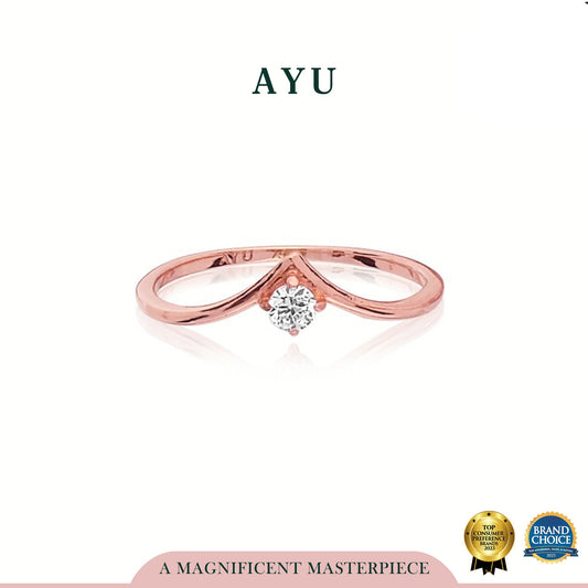 AYU Cincin Emas - Chevron With Mini Solitaire 17K Rose Gold
