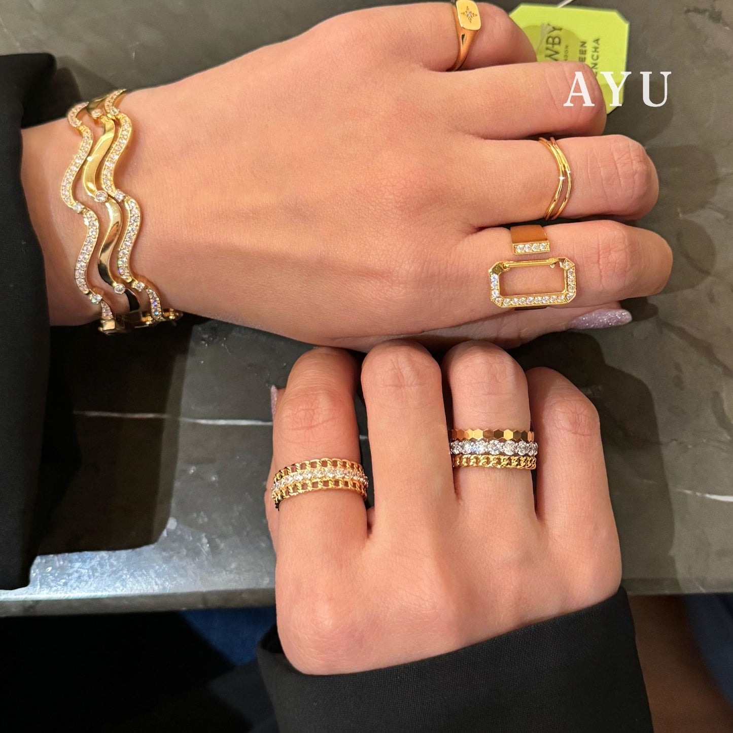 AYU Cincin Emas - Eternity Wide Chain Ring 8K Yellow Gold