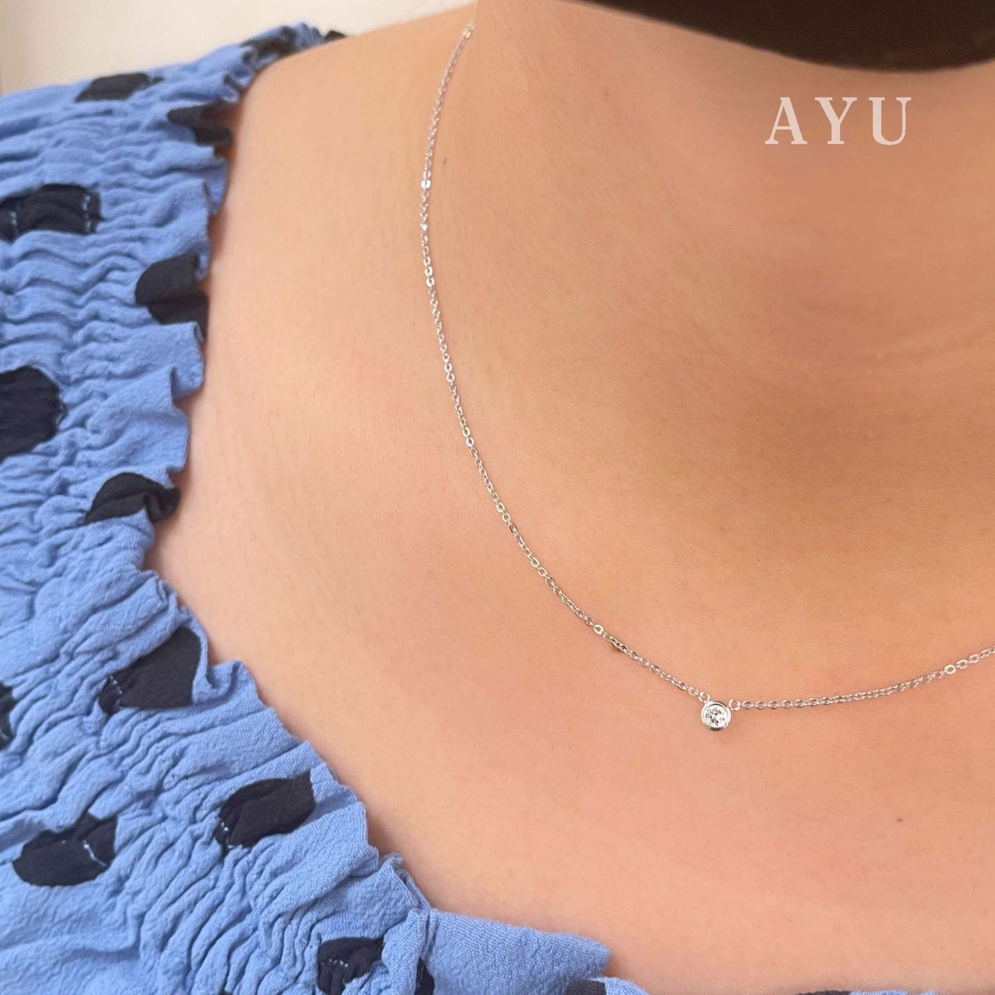 AYU Mini Bezel Chain Necklace 17K WHITE GOLD