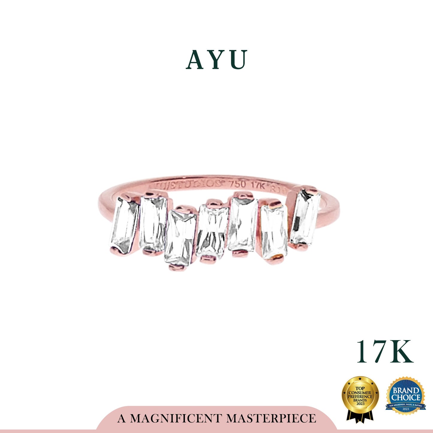 AYU Cincin Emas - 7 Zigzag Baguette Ring 17k Rose Gold