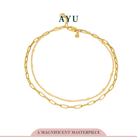 AYU Double Layer Paper Clip And Bling Beads Bracelet 16K Yellow Gold