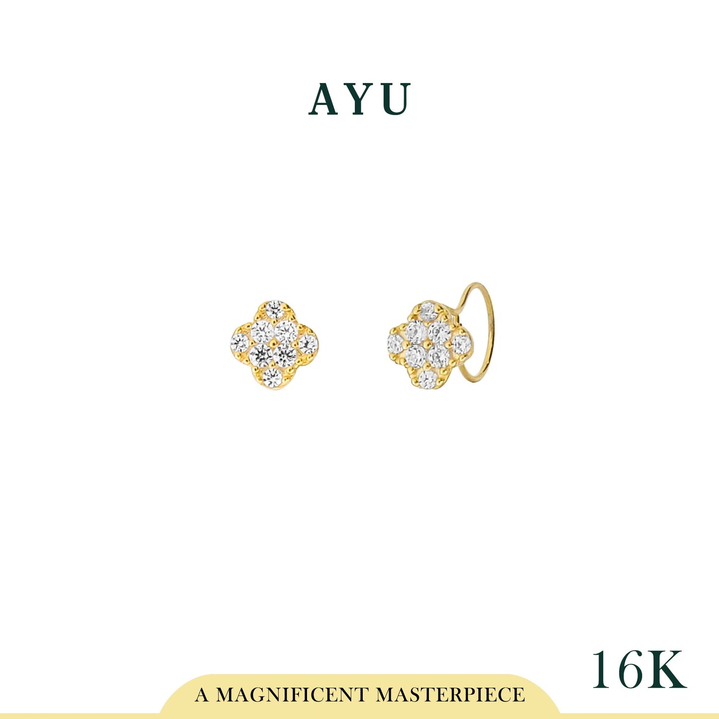 AYU Anting Emas Toge - Pave Clover Round Loop 16K Yellow Gold