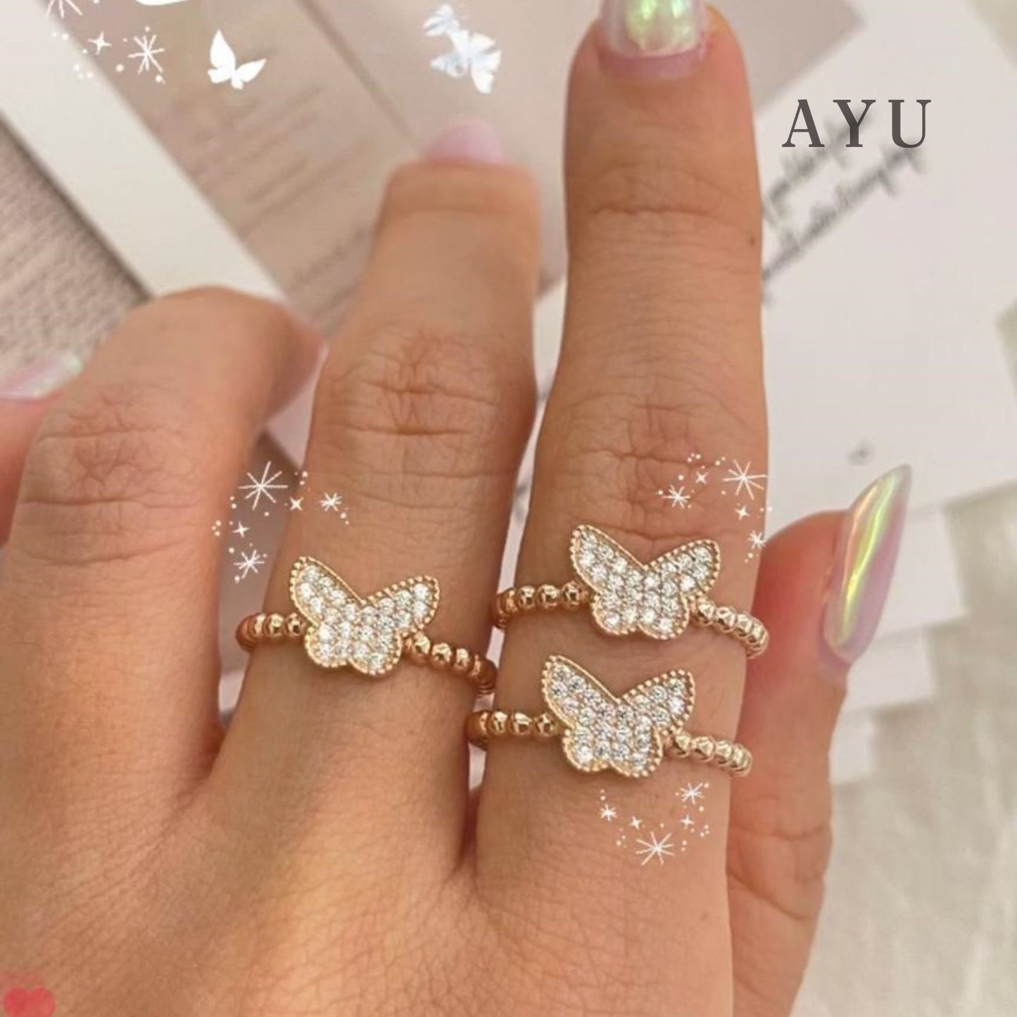 AYU Cincin Emas-Butterfly With Pepper Beads Rings 17k Rose Gold