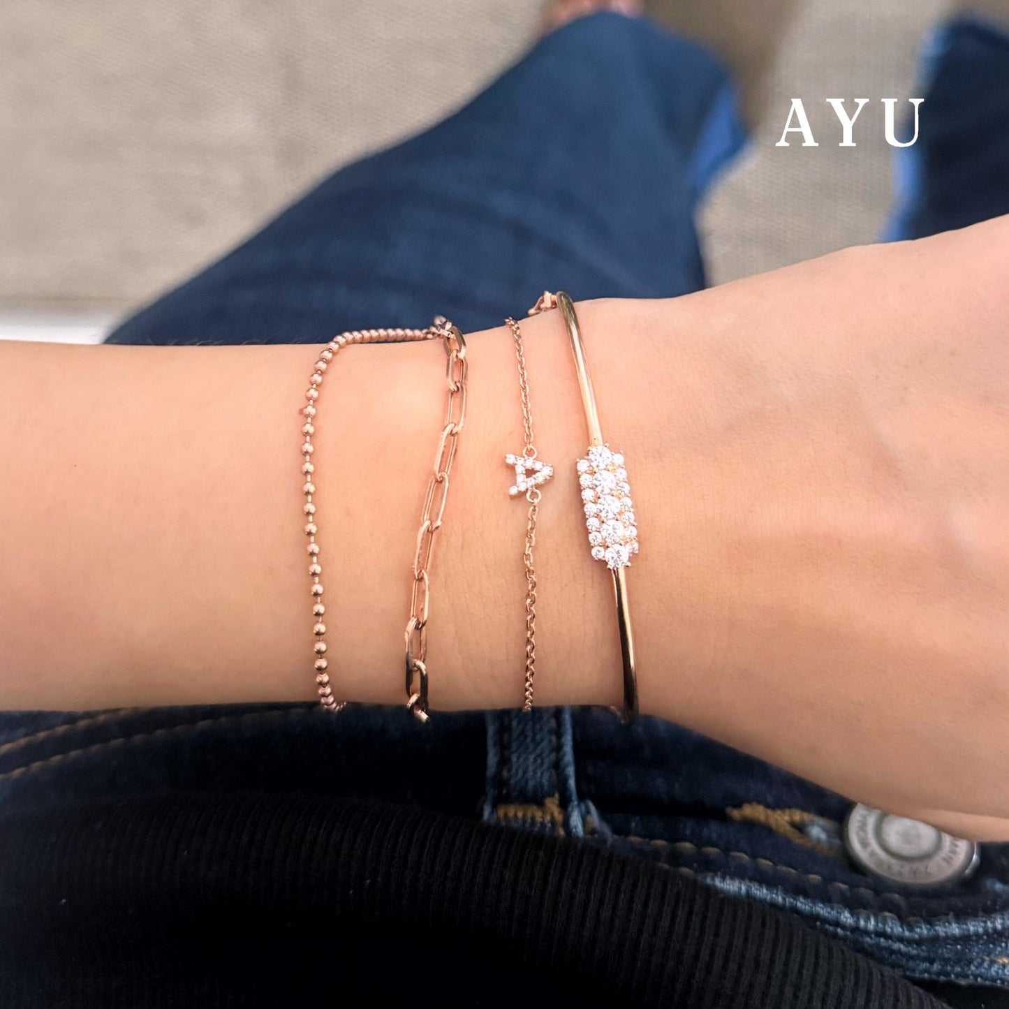 AYU Pave Initial Chain Bracelet 17k Rose Gold