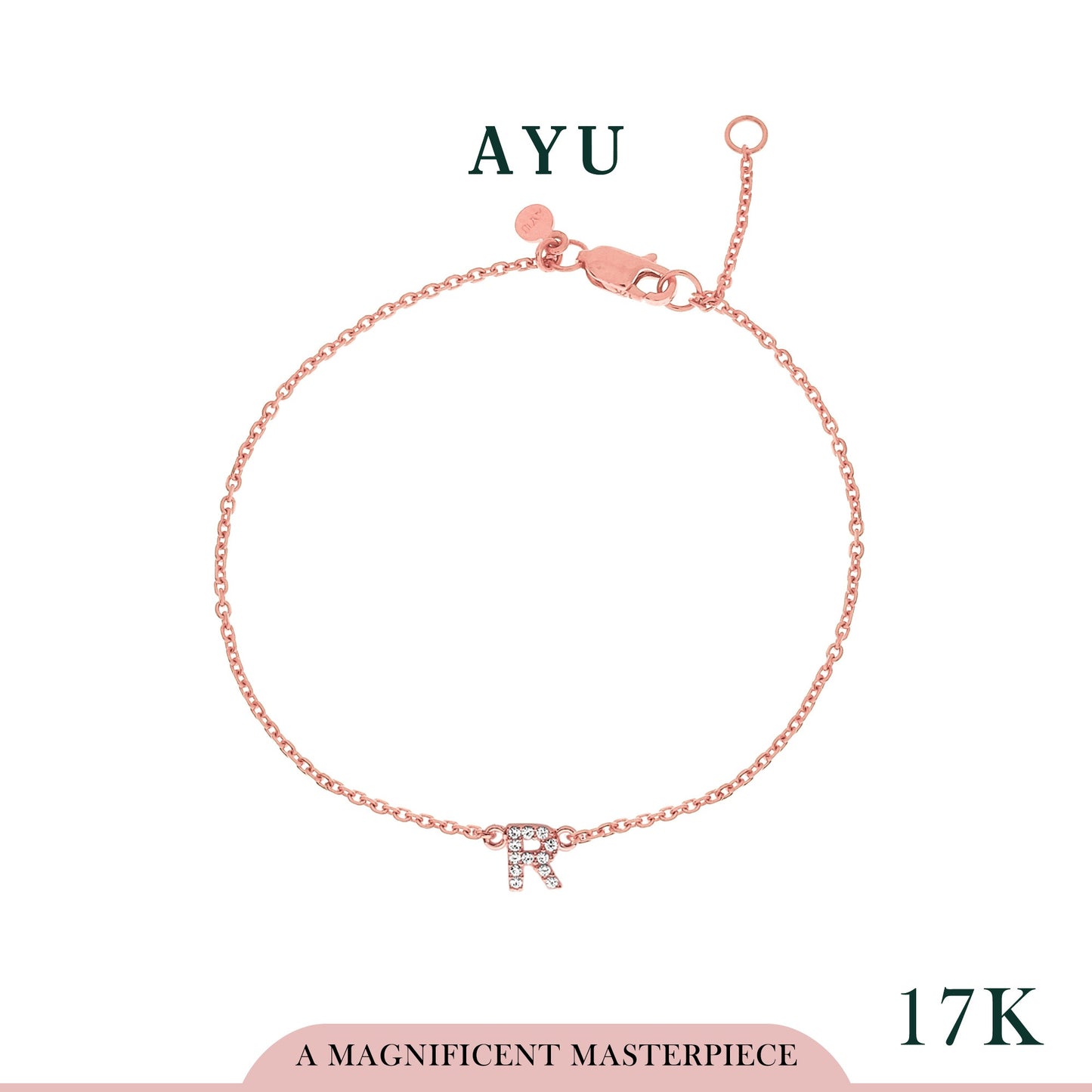 AYU Pave Initial Chain Bracelet 17k Rose Gold