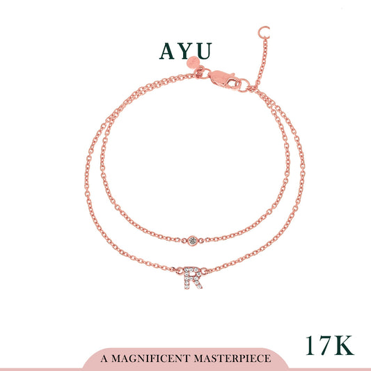 AYU Pave Initial Double Layer With Bezel Chain Bracelet 17k Rose Gold