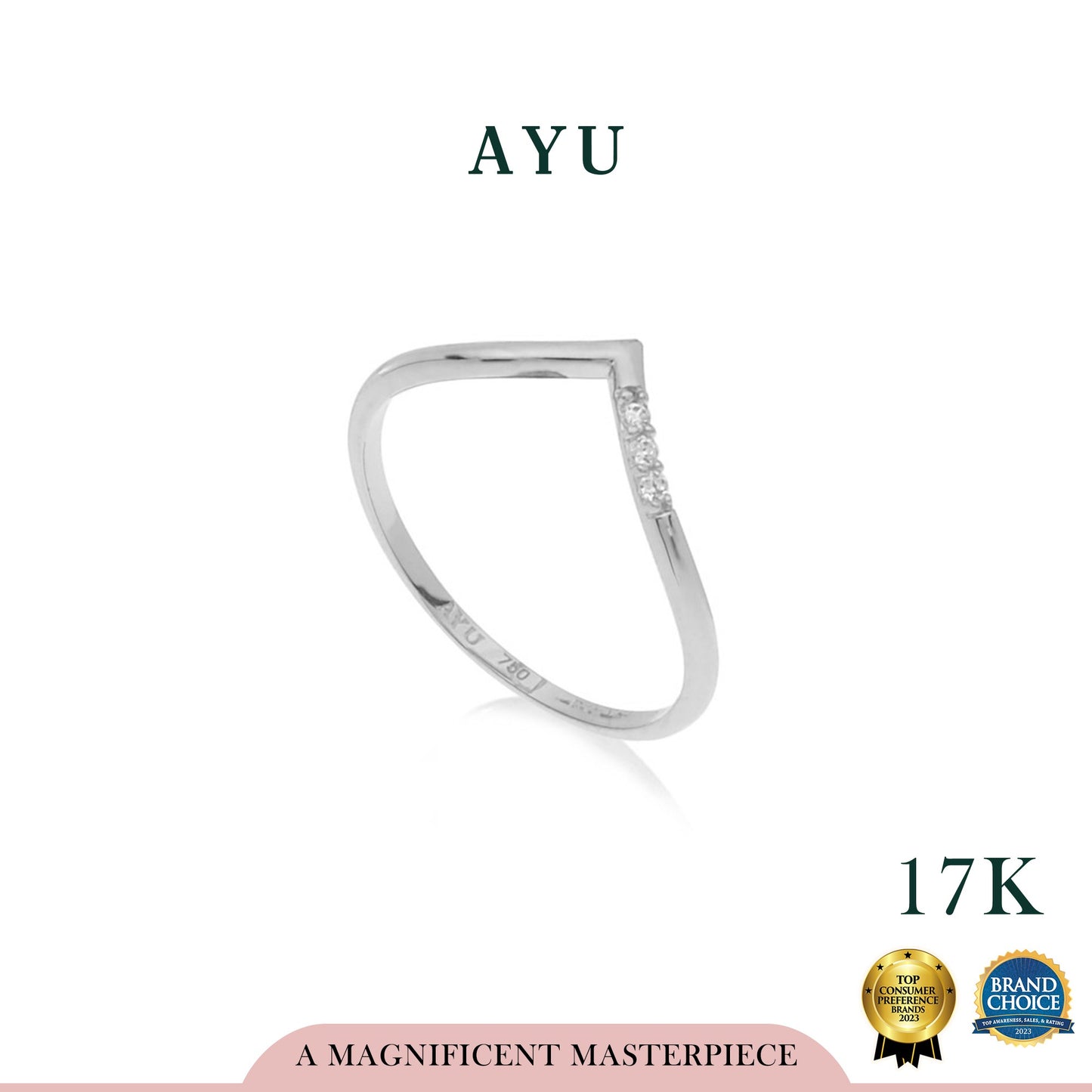 AYU Cincin Emas - Asymmetrical Chevron Ring 17K White Gold