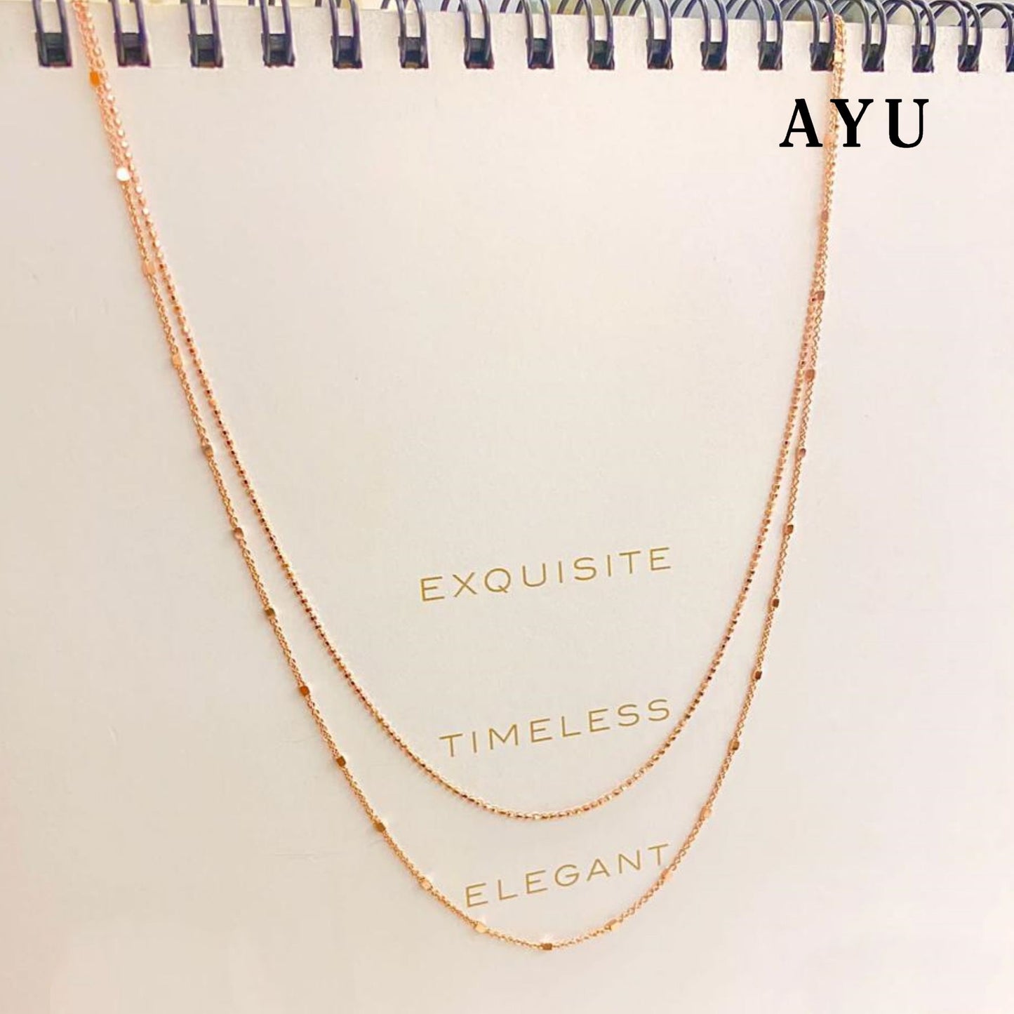 AYU Double Layer Bling And Pepper Beads Chain Necklace 17k Rose Gold