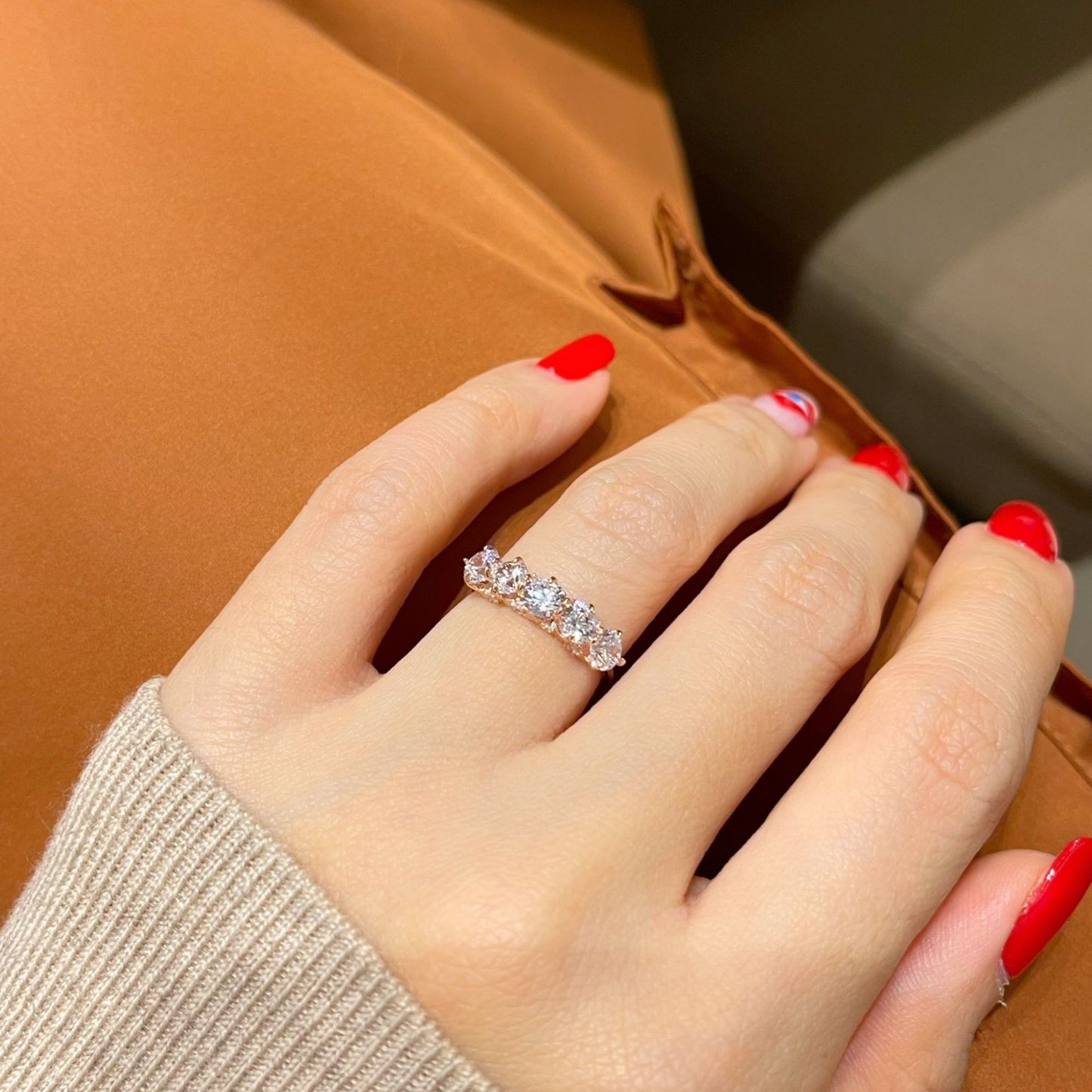 AYU Cincin Emas - 5 Claw Stones With Thin Ring 17k Rose Gold