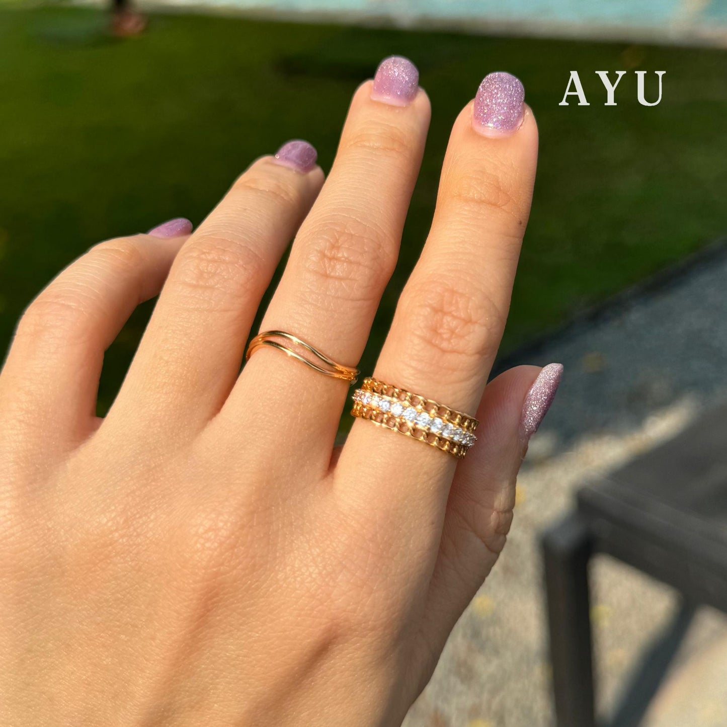 AYU Cincin Emas - Eternity Wide Chain Ring 8K Yellow Gold