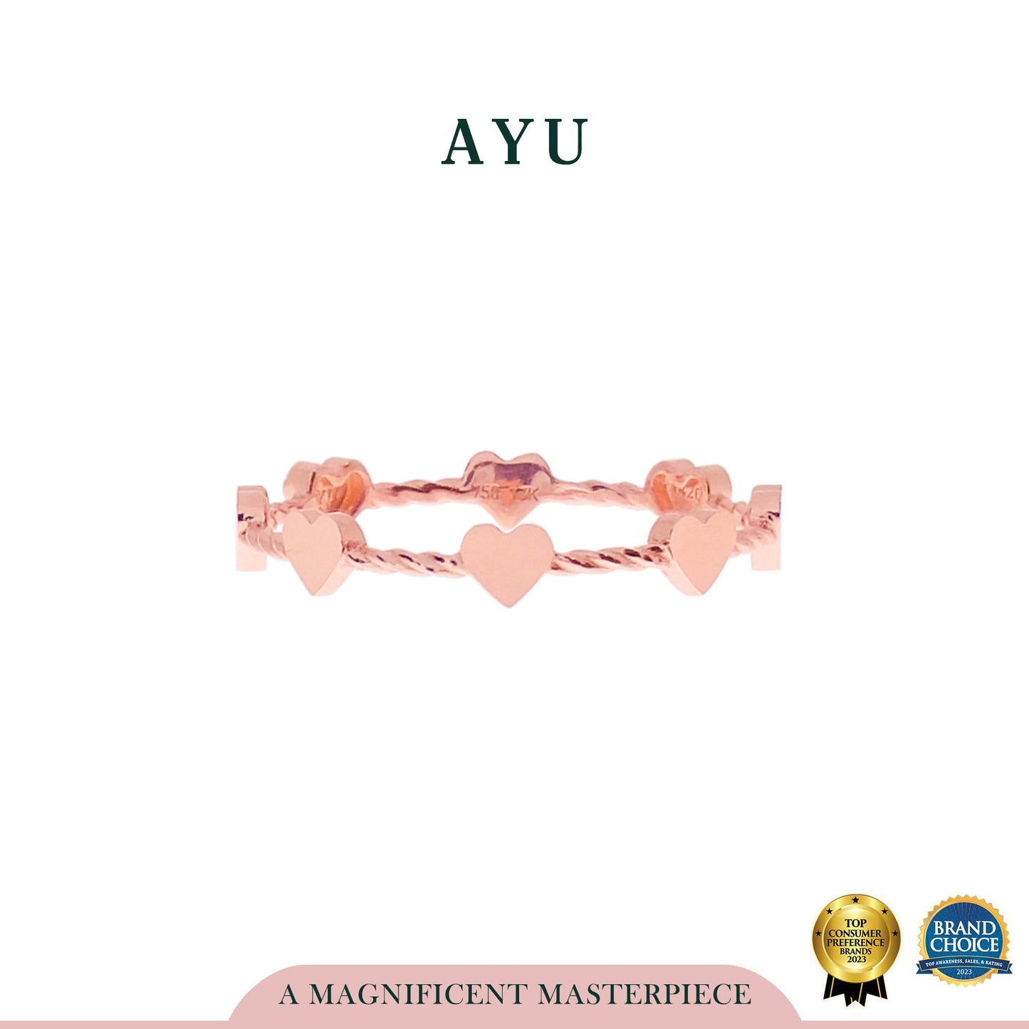 AYU Cincin Emas - Heart Bling With Twist Stack 17k Rose Gold