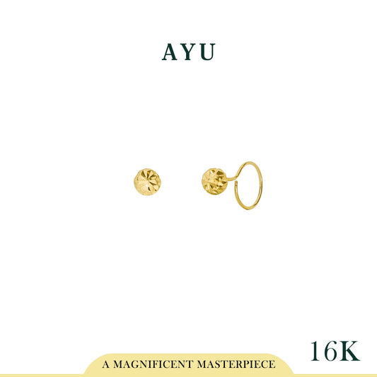 AYU Anting Emas - Mini Bling Dome Round Loop 16k Yellow Gold
