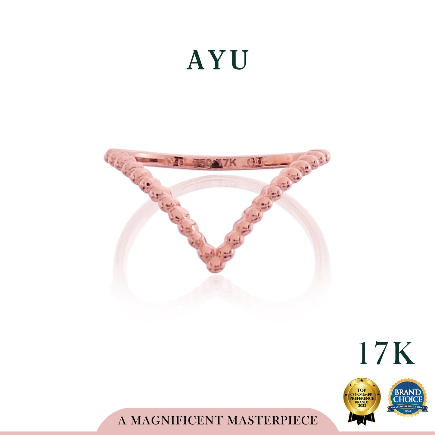 AYU Beaded Chevron Ring 17K Rose Gold