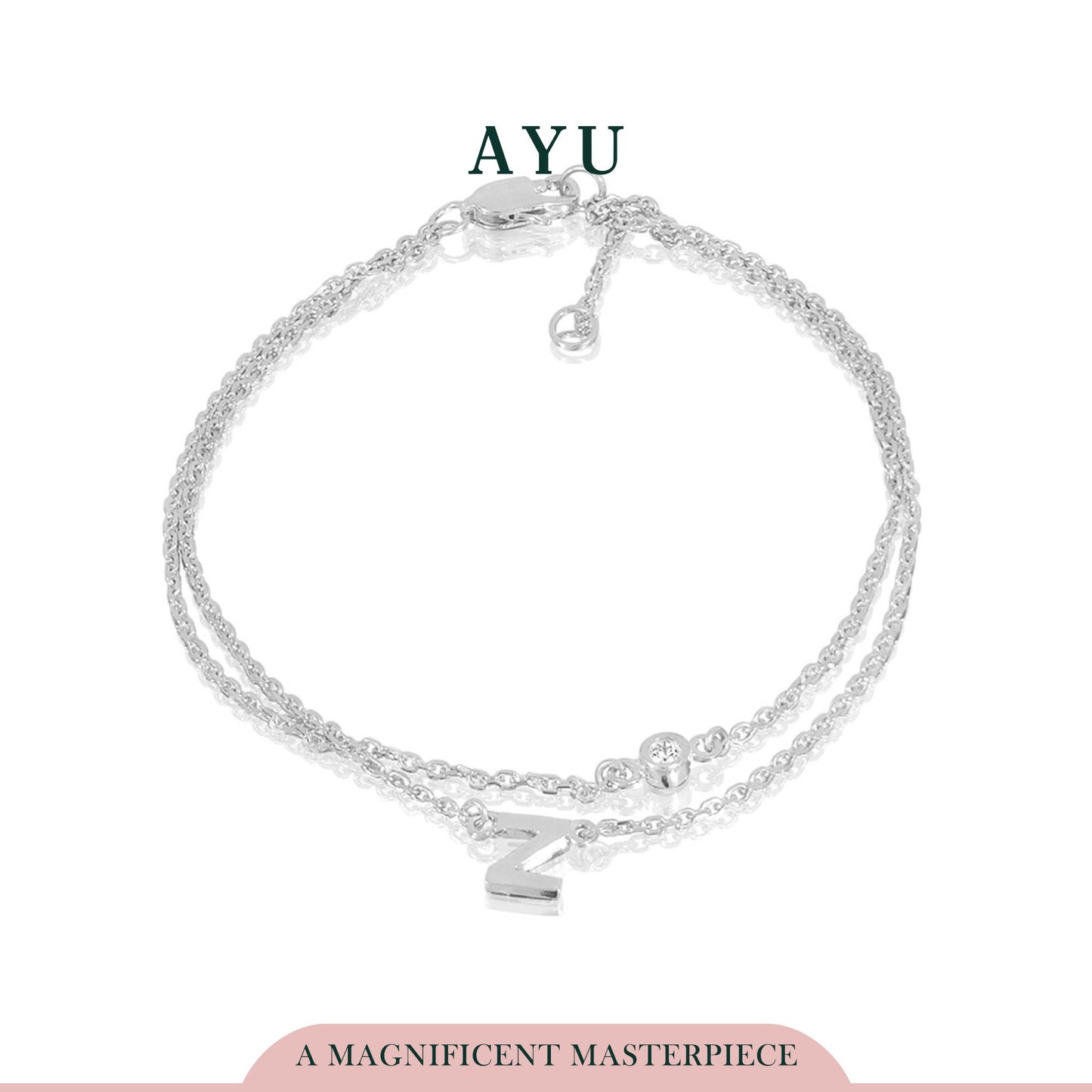 AYU Gold Initial Double Layer Bracelet 17K White Gold