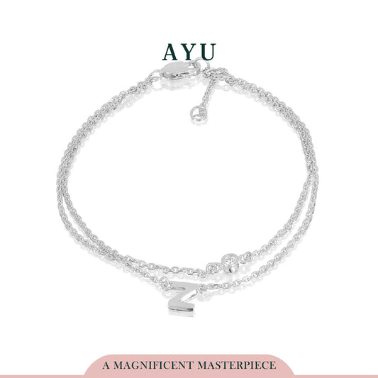 AYU Gold Initial Double Layer Bracelet 17K White Gold