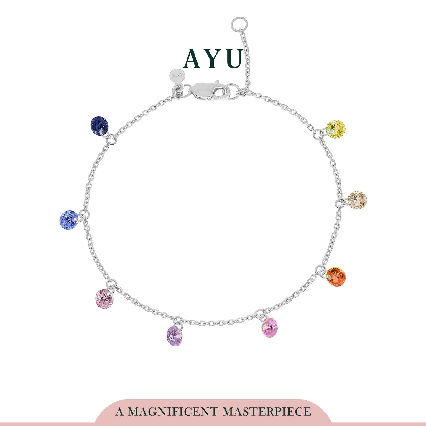 AYU Gelang Emas Korea - Pastel Rainbow Candy Pop Chain Bracelet 17K White Gold
