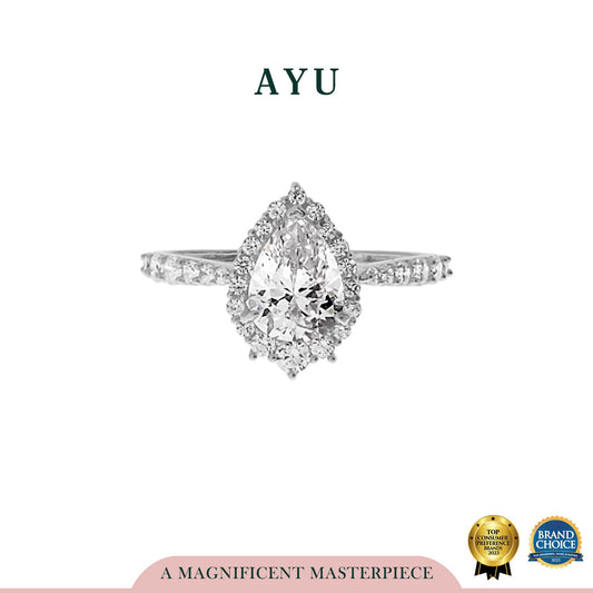 AYU Cincin Emas - Teardrop Grecian Solitaire 17k White Gold