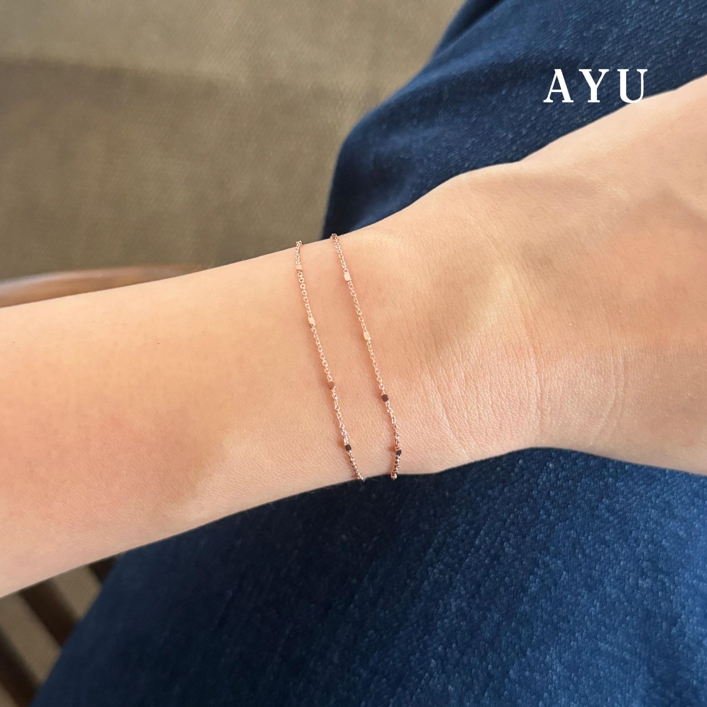 AYU DOUBLE LAYER BLING BEADS CHAIN BRACELET 17K ROSE GOLD