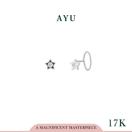 AYU Anting Emas - Mini Star Single Stone Round Loop 17K White Gold