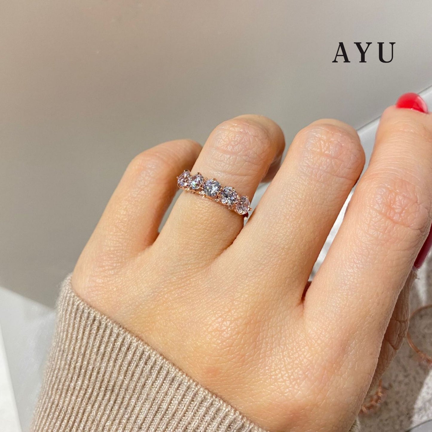 AYU Cincin Emas - 5 Claw Stones With Thin Ring 17k Rose Gold