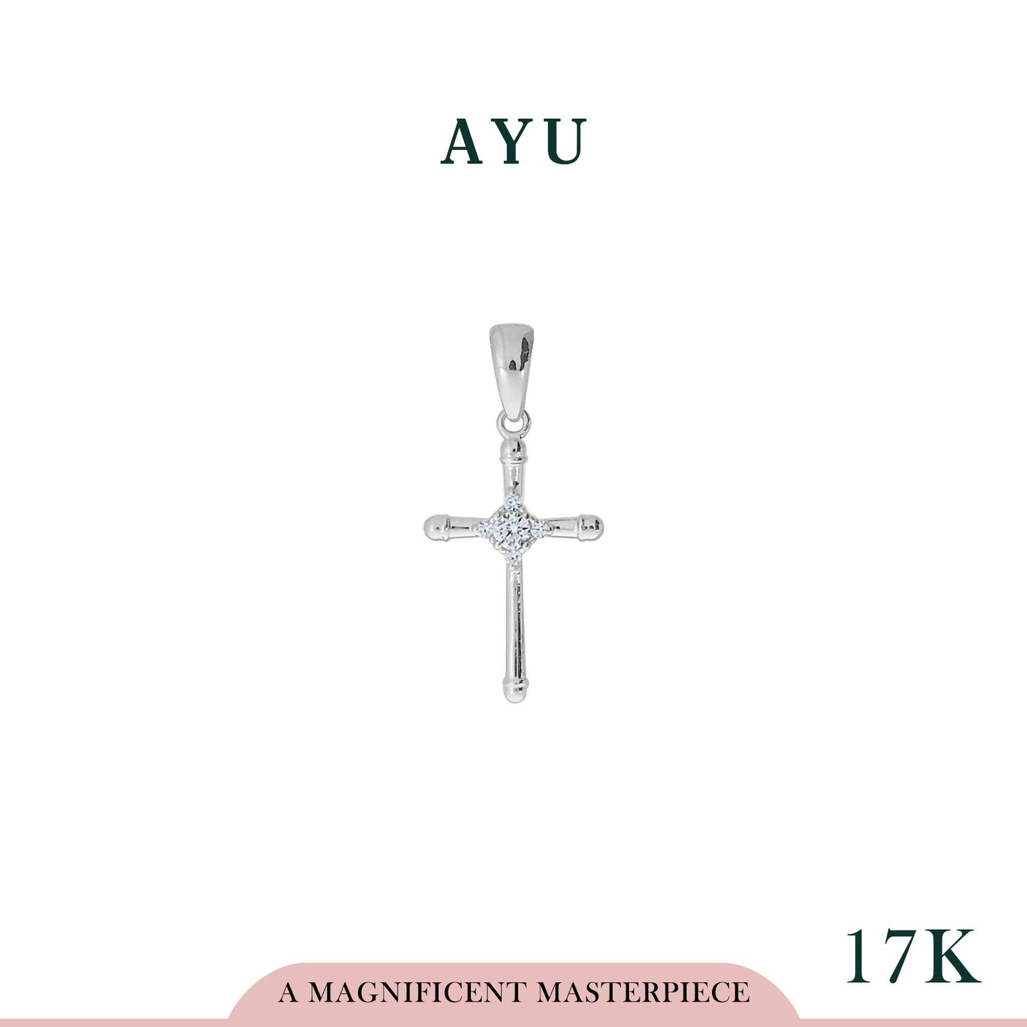 AYU Liontin Emas - Cross With Solitaire Pendant 17K White Gold