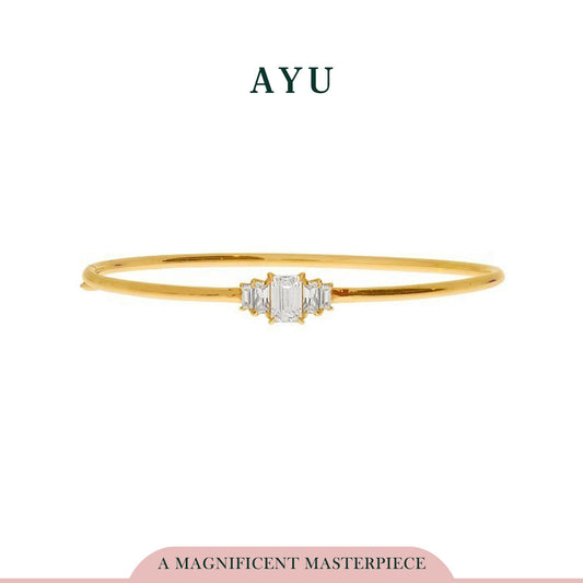 AYU Emerald Cut Solitaire With Baguette Side Stone Bangle 16K Yellow Gold