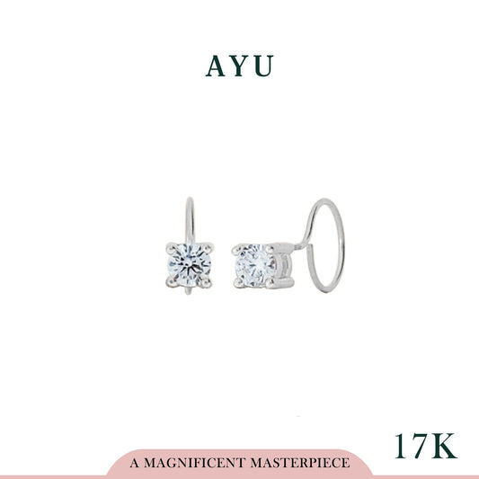 AYU Anting Emas - Mini Solitaire Round Loop Earrings 17K White Gold