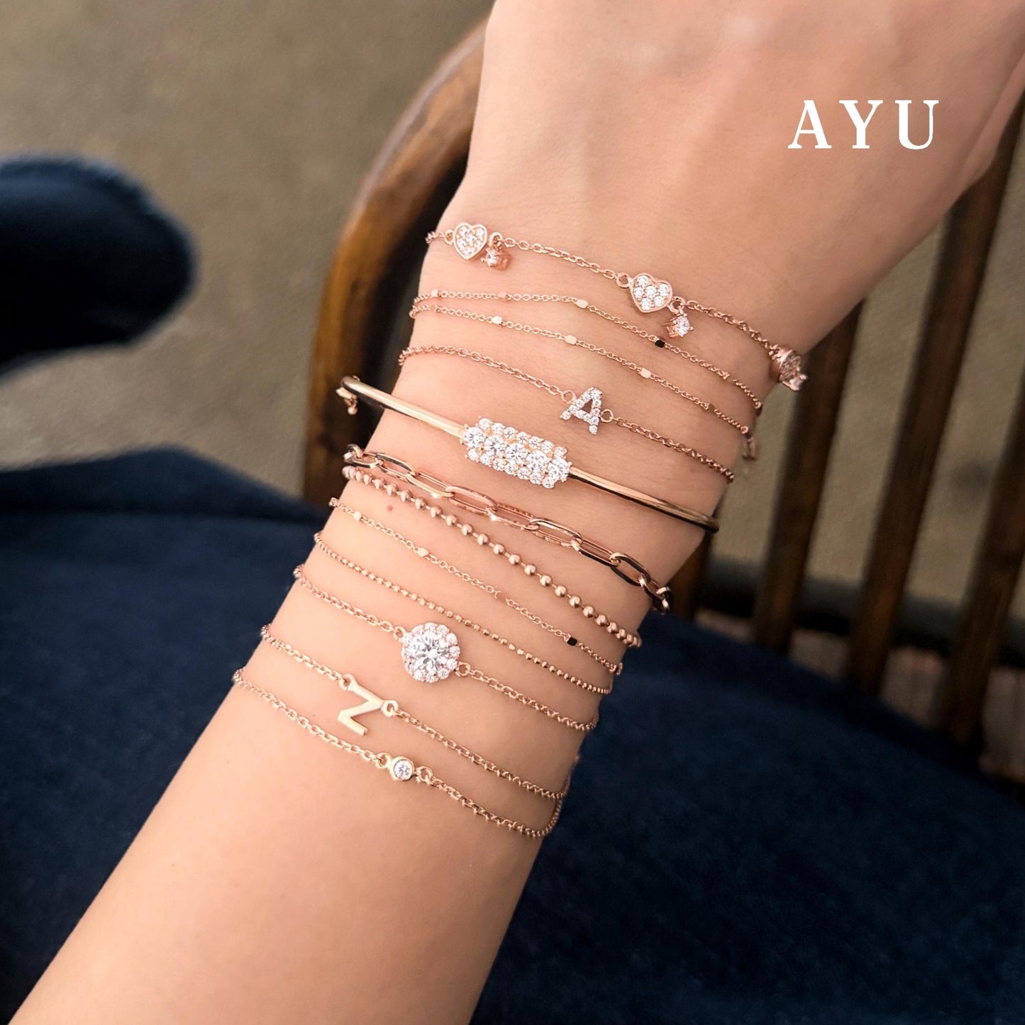 AYU DOUBLE LAYER BLING BEADS CHAIN BRACELET 17K ROSE GOLD