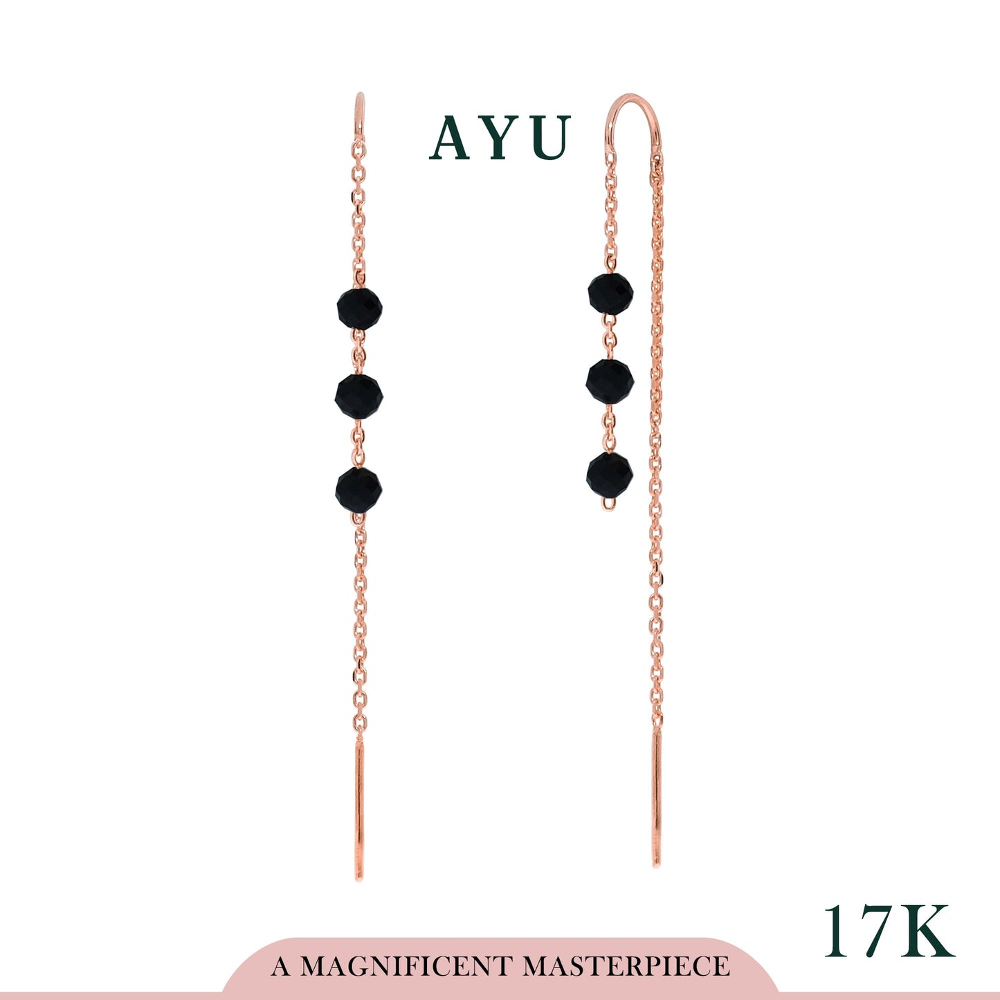 AYU Anting Emas - 3 Beads Thread Earrings 17K Rose Gold