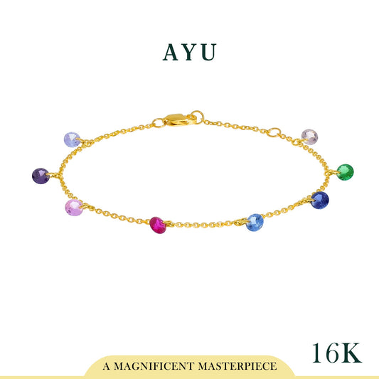 AYU 8 Candy Pop Chain Bracelet Rainbow 16k Yellow Gold