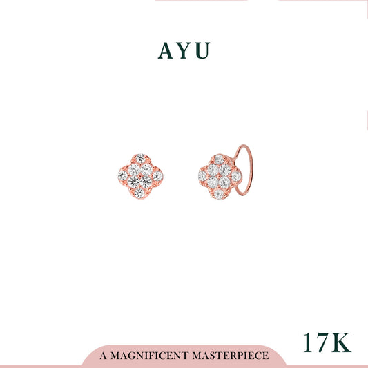 AYU Anting Emas - Pave Clover Round Loop 17K Rose Gold