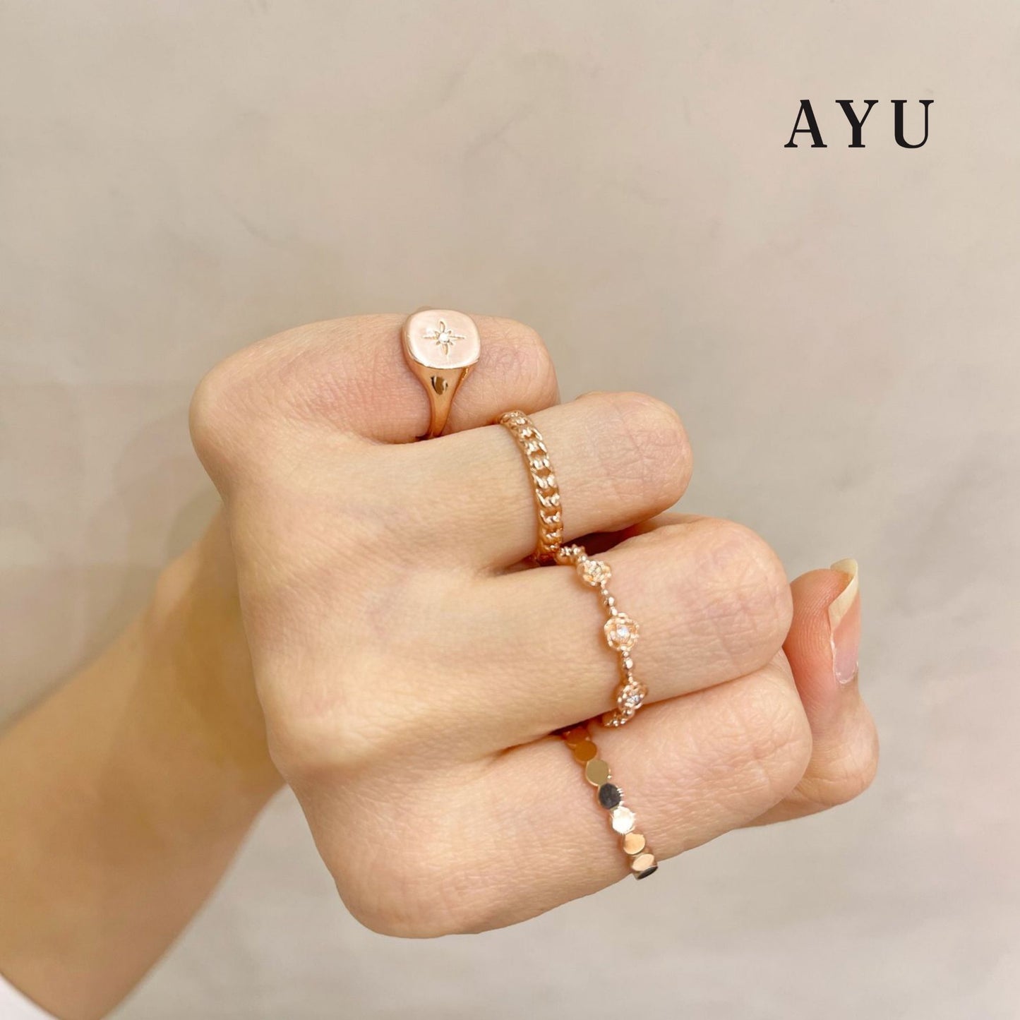 AYU Cincin Emas - Rectangle Star Signet Ring 17K Rose Gold