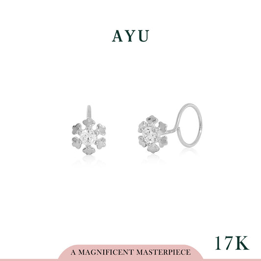 AYU Anting Emas - Snowflake Round Loop Earrings 17K White Gold