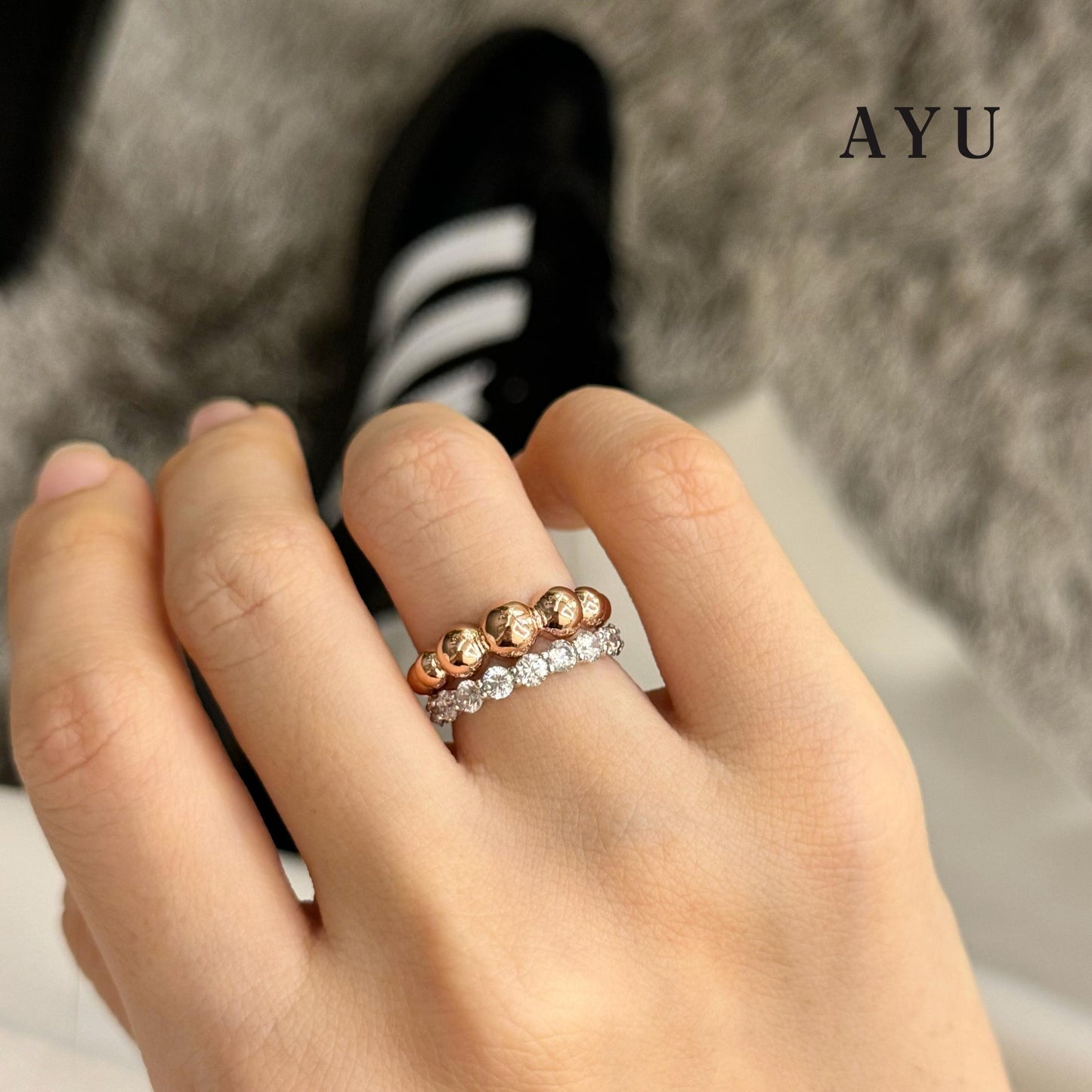 AYU Cincin Emas - Gold Gradating Pepper Beads Ring 17K Rose Gold