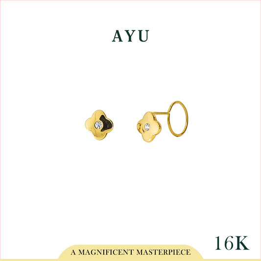 AYU Clover Single Round Stone Round Loop 16K Yellow Gold