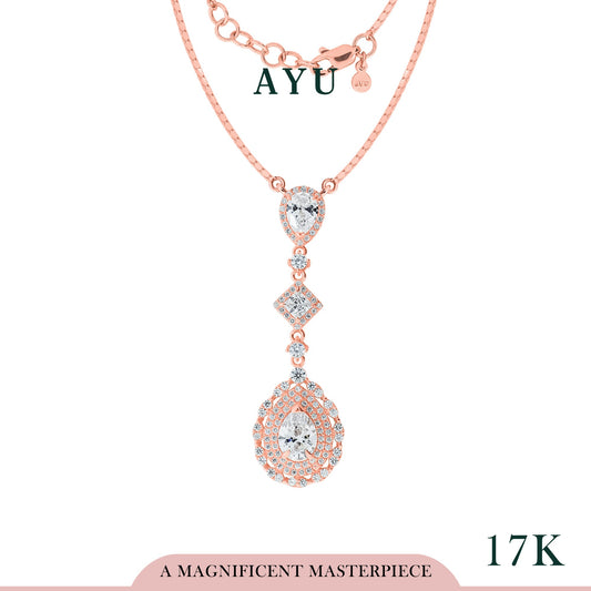 AYU 3 Multi Shapes Teardrop End Box Chain Necklace 17k Rose Gold