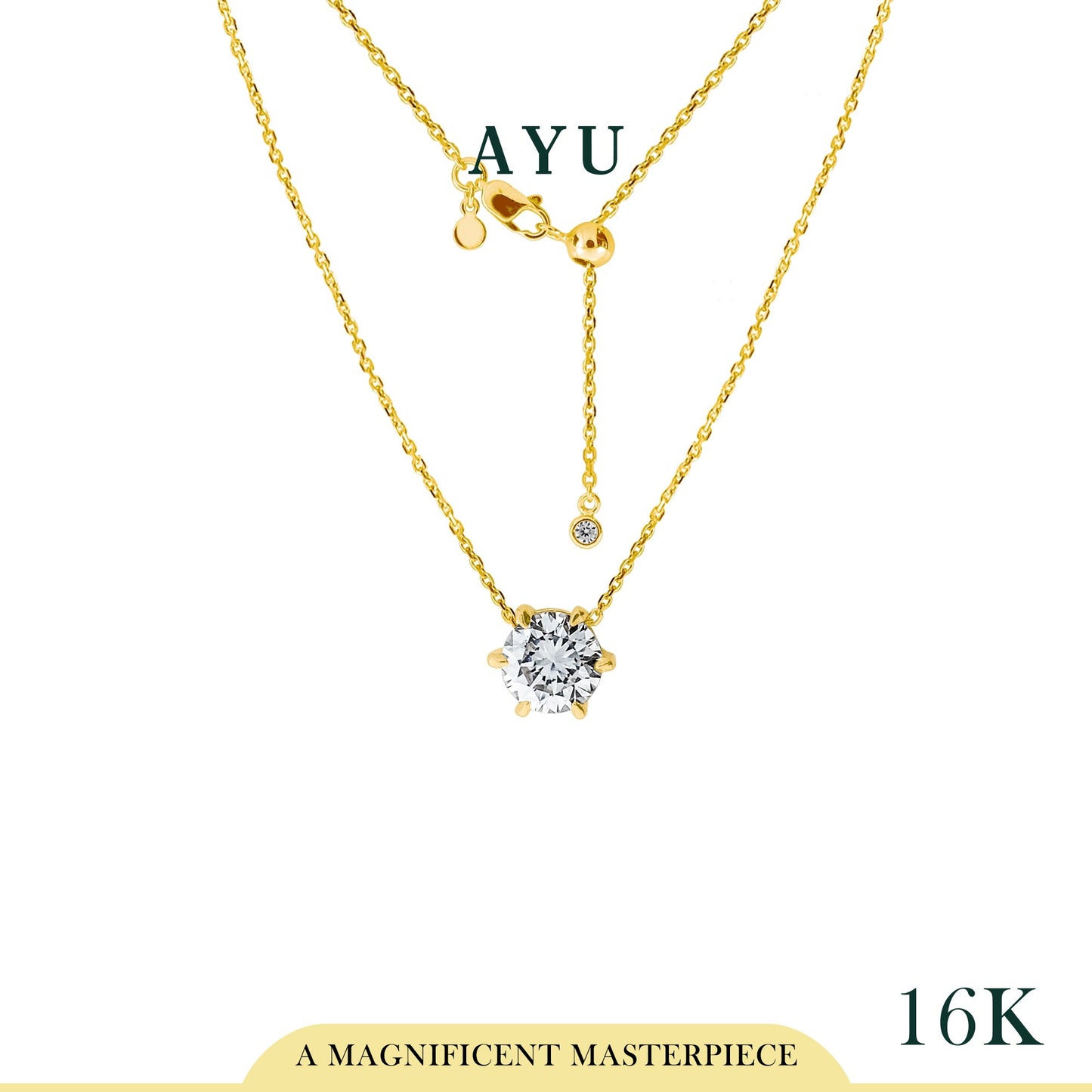 AYU Gigi Glam 6 Prong With Adjustable Chain Necklace 16k Yellow Gold