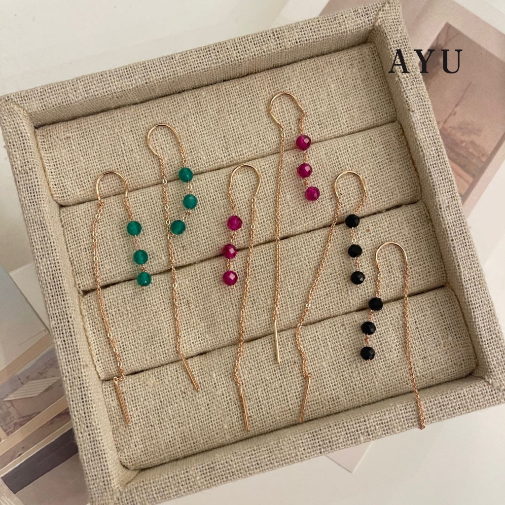 AYU Anting Emas - 3 Beads Thread Earrings 17K Rose Gold