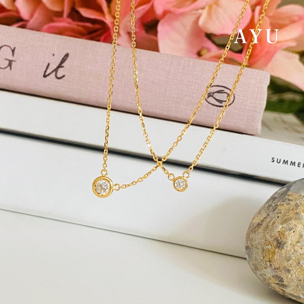 AYU Kalung Emas Korea - Mini Bezel Chain Necklace 16K Yellow Gold