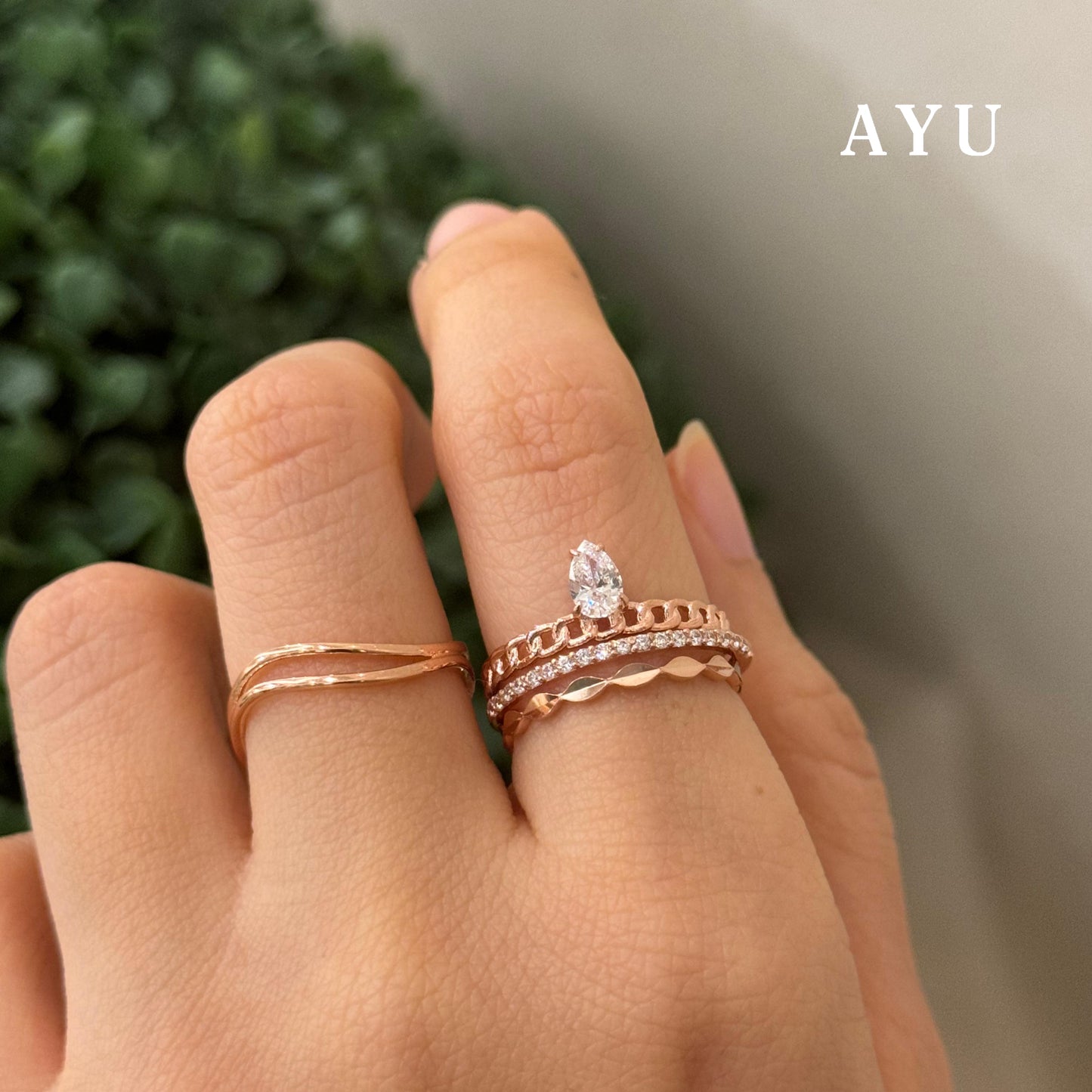 AYU Cincin Emas-Gold Marquise Cut Bling Stack 17k Rose Gold