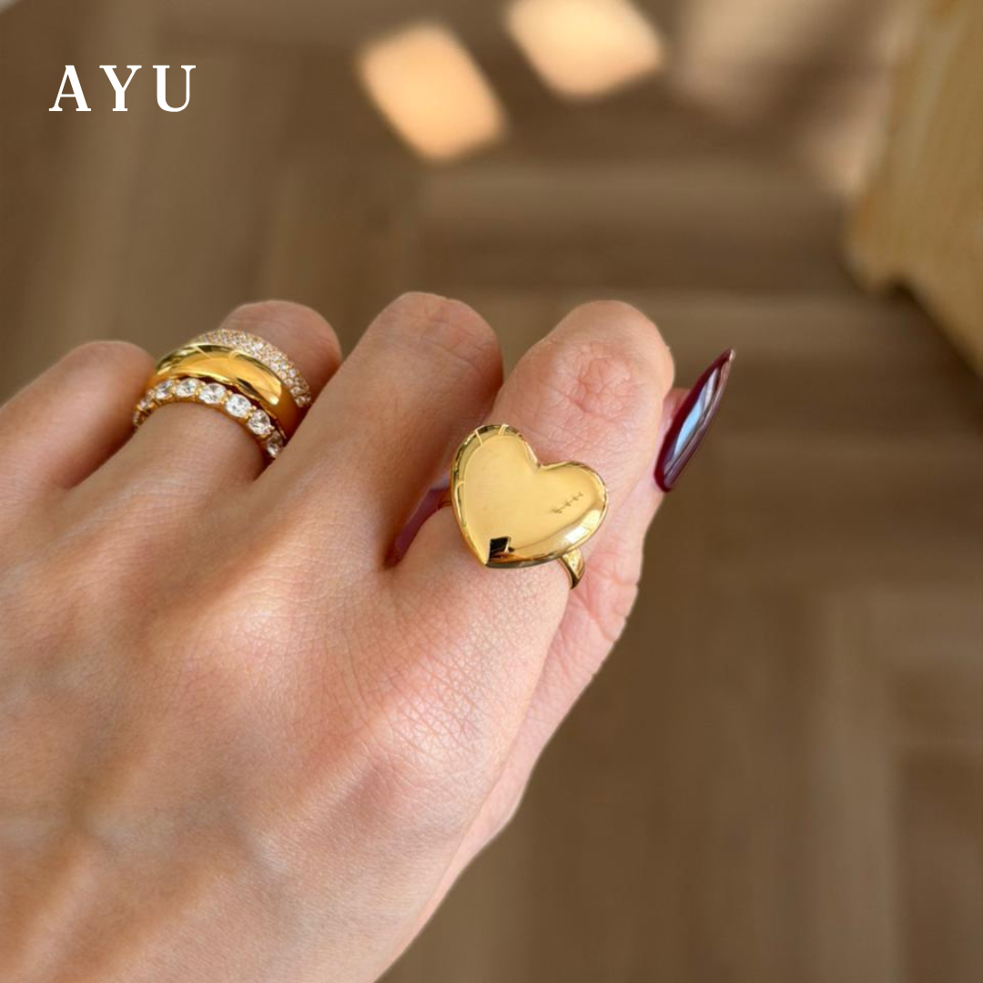 AYU Cincin Emas - Gold Chubby Heart Ring 16k Yellow Gold