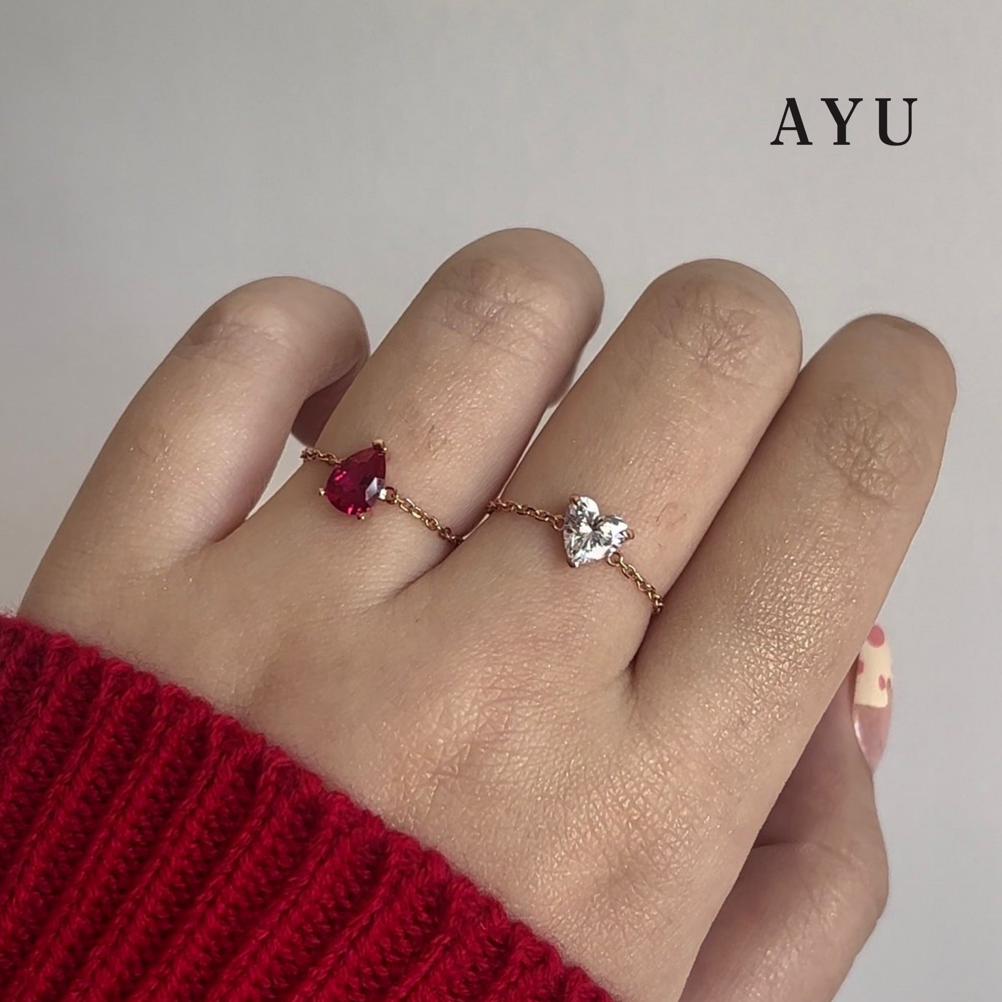 AYU Cincin Emas - Bejeweled In Heart Adjustable Ring 17k White Gold