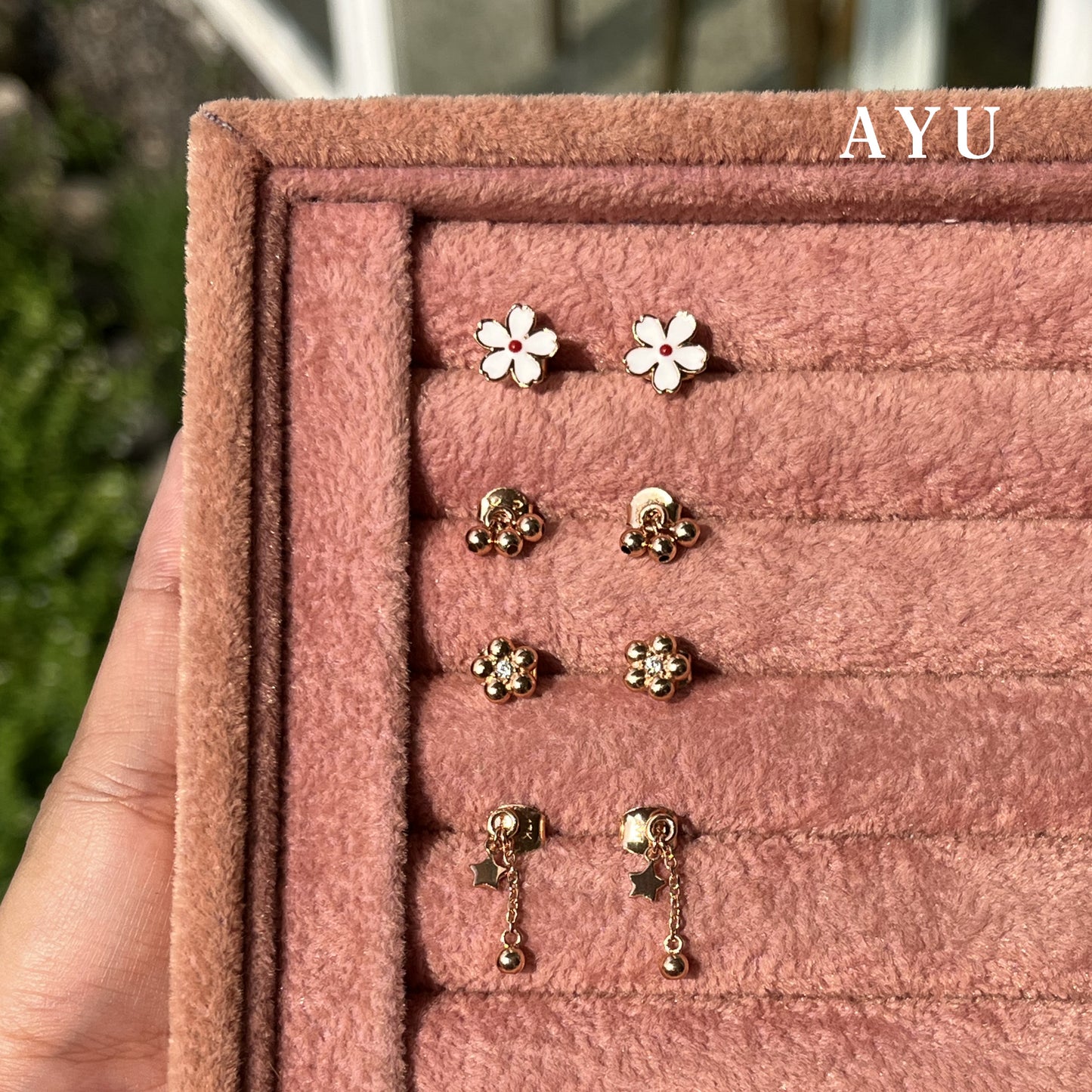 AYU Anting Emas - Kawaii Sakura Studs 16k Yellow Gold