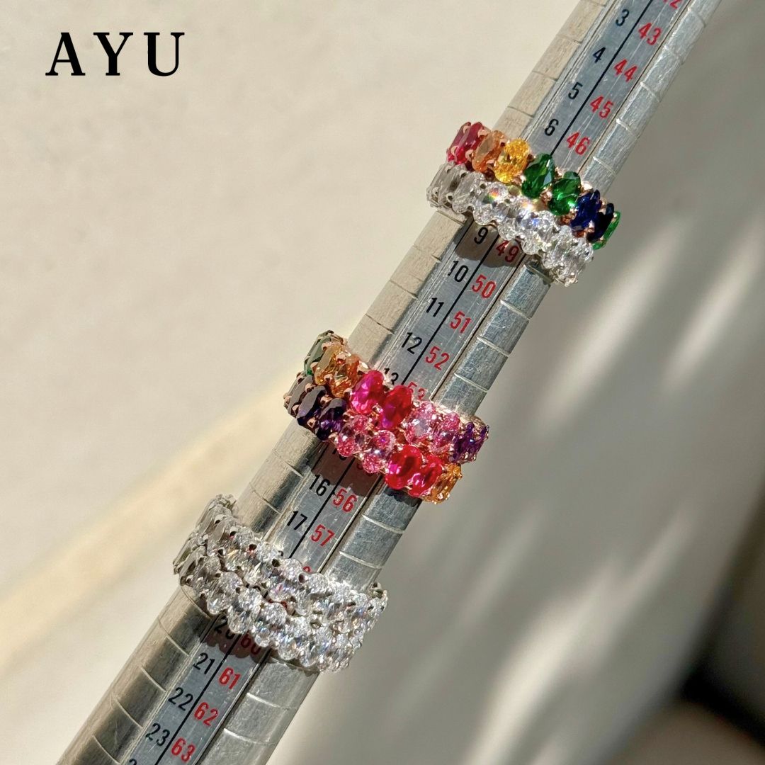 AYU Cincin Emas - Oval Eternity Ring Rainbow Stone 17k Rose Gold